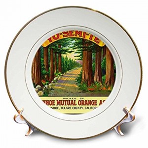 3dRose Yo Semi Te Ivanhoe Orange Association, Citrus Growers Yosemite , Porcelain Plate, 8-inch   555454432
